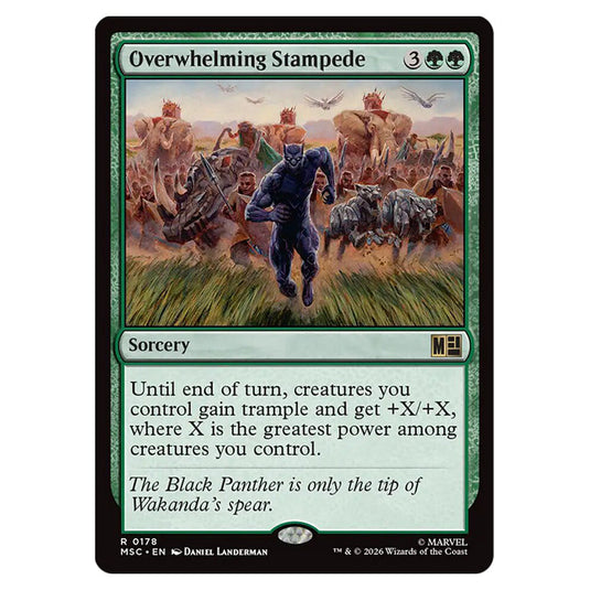 Overwhelming Stampede 0178 card from the Magic The Gathering set Marvel Super Heroes Commander
