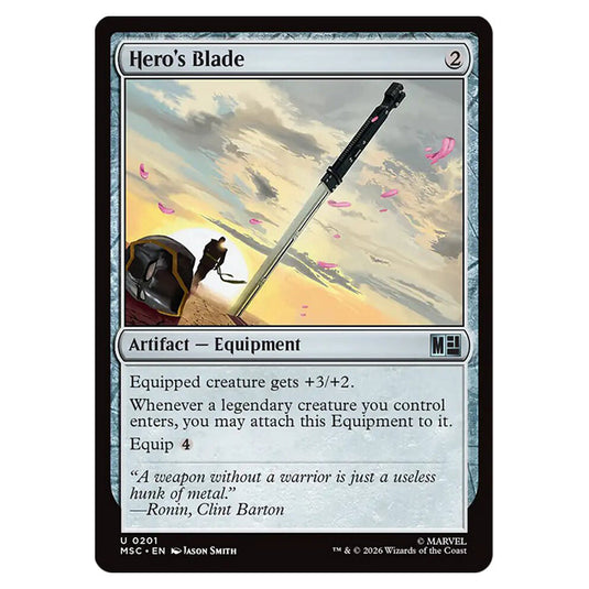 Hero's Blade 0201 card from the Magic The Gathering set Marvel Super Heroes Commander