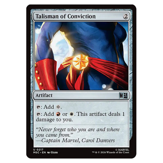 Talisman of Conviction 0217 card from the Magic The Gathering set Marvel Super Heroes Commander