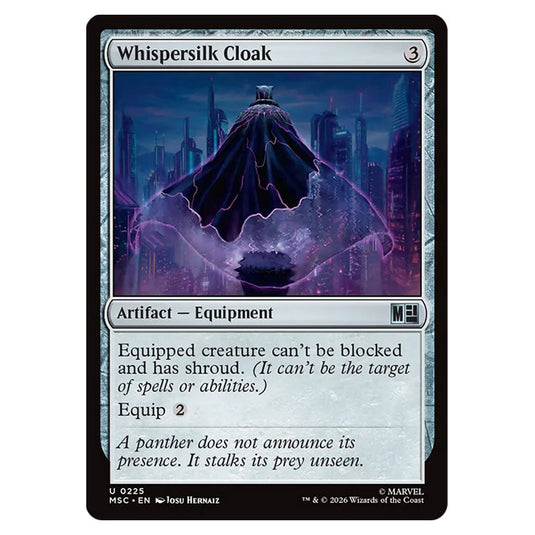 Whispersilk Cloak 0225 card from the Magic The Gathering set Marvel Super Heroes Commander