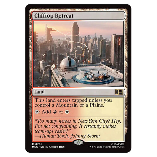 Clifftop Retreat 0231 card from the Magic The Gathering set Marvel Super Heroes Commander