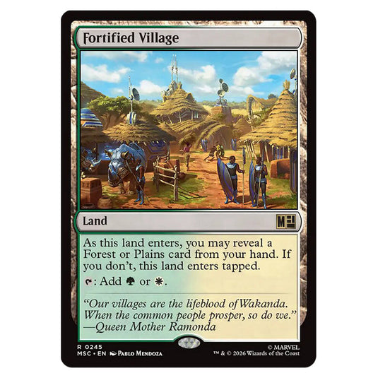 Fortified Village 0245 card from the Magic The Gathering set Marvel Super Heroes Commander