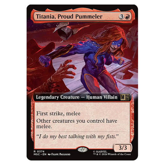 Titania, Proud Pummeler 0374 card from the Magic The Gathering set Marvel Super Heroes Commander