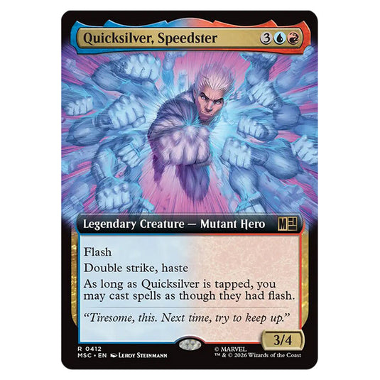 Quicksilver, Speedster 0412 card from the Magic The Gathering set Marvel Super Heroes Commander