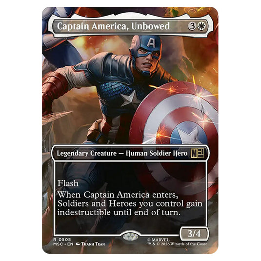 Captain America, Unbowed 0505 card from the Magic The Gathering set Marvel Super Heroes Commander