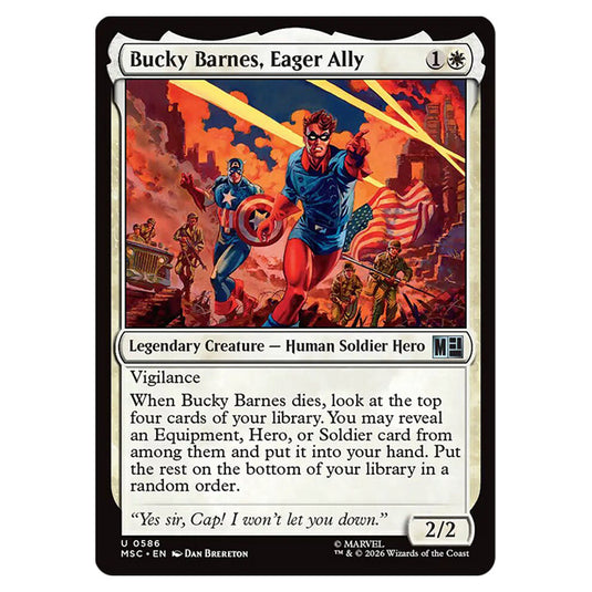 Bucky Barnes, Eager Ally 0586 card from the Magic The Gathering set Marvel Super Heroes Commander