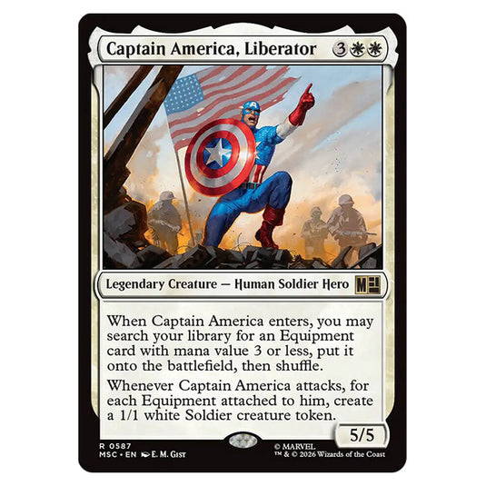 Captain America, Liberator 0587 card from the Magic The Gathering set Marvel Super Heroes Commander