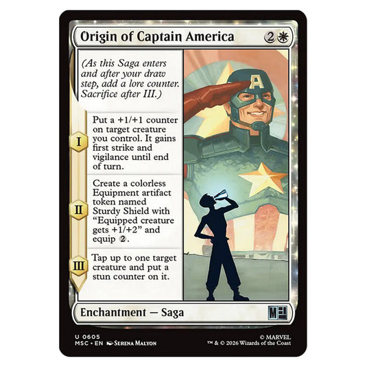 Origin of Captain America 0605 card from the Magic The Gathering set Marvel Super Heroes Commander