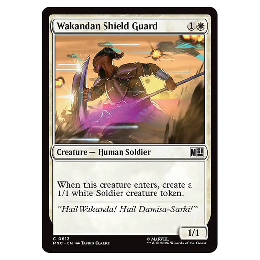 Wakandan Shield Guard 0613 card from the Magic The Gathering set Marvel Super Heroes Commander