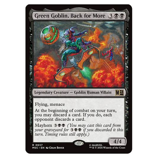 Green Goblin, Back for More 0657 card from the Magic The Gathering set Marvel Super Heroes Commander