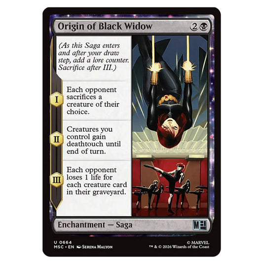 Origin of Black Widow 0664 card from the Magic The Gathering set Marvel Super Heroes Commander