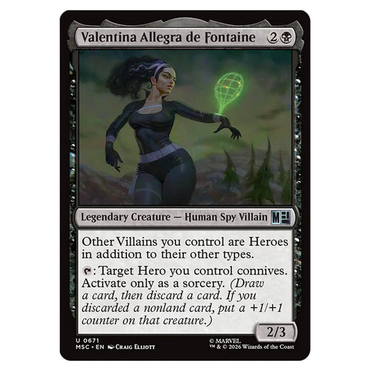 Valentina Allegra de Fontaine 0671 card from the Magic The Gathering set Marvel Super Heroes Commander