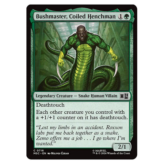 Bushmaster, Coiled Henchman 0716 card from the Magic The Gathering set Marvel Super Heroes Commander