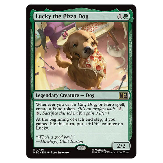 Lucky the Pizza Dog 0726 card from the Magic The Gathering set Marvel Super Heroes Commander