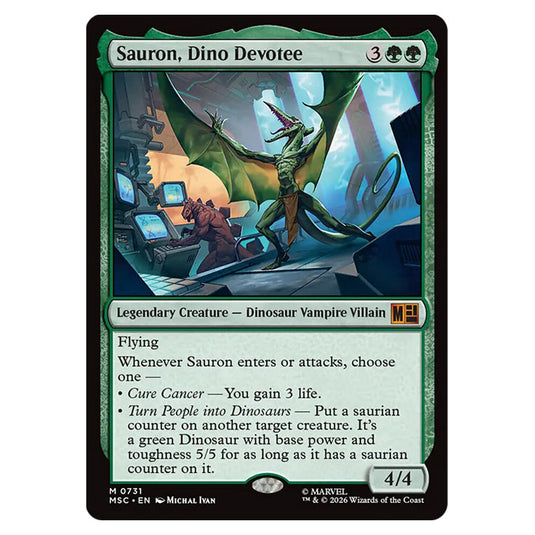 Sauron, Dino Devotee 0731 card from the Magic The Gathering set Marvel Super Heroes Commander
