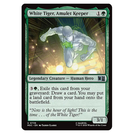 White Tiger, Amulet Keeper 0736 card from the Magic The Gathering set Marvel Super Heroes Commander