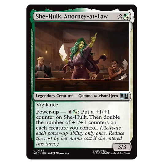She-Hulk, Attorney-at-Law 0745 card from the Magic The Gathering set Marvel Super Heroes Commander