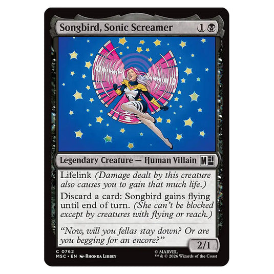 Songbird, Sonic Screamer 0762 card from the Magic The Gathering set Marvel Super Heroes Commander