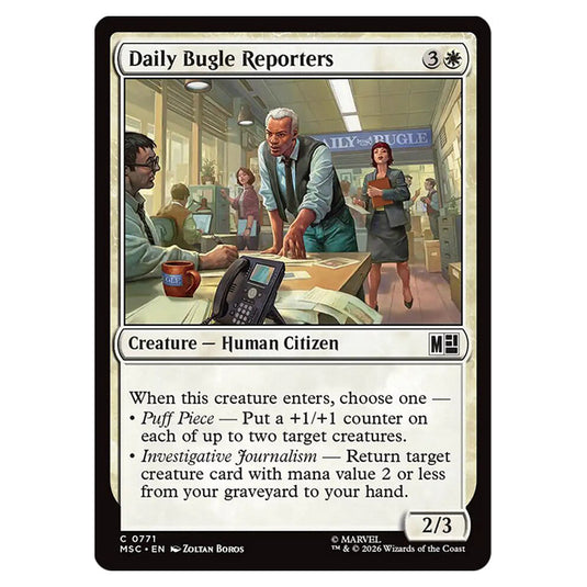 Daily Bugle Reporters 0771 card from the Magic The Gathering set Marvel Super Heroes Commander