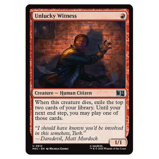 Unlucky Witness 0812 card from the Magic The Gathering set Marvel Super Heroes Commander
