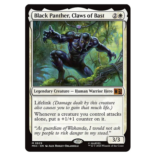 Black Panther, Claws of Bast 0829 card from the Magic The Gathering set Marvel Super Heroes Commander