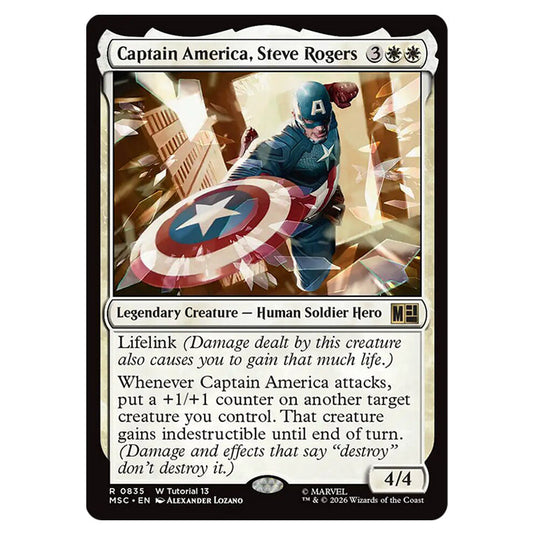 Captain America, Steve Rogers 0835 card from the Magic The Gathering set Marvel Super Heroes Commander