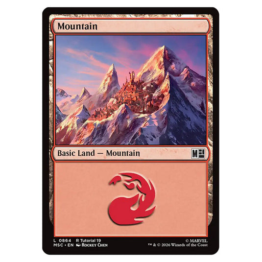 Mountain 0864 card from the Magic The Gathering set Marvel Super Heroes Commander