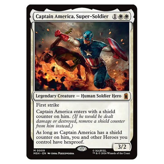 Captain America, Super-Soldier 0009 card from the Magic The Gathering set Marvel Super Heroes