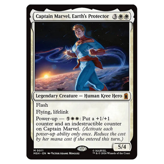 Captain Marvel, Earth's Protector 0011 card from the Magic The Gathering set Marvel Super Heroes