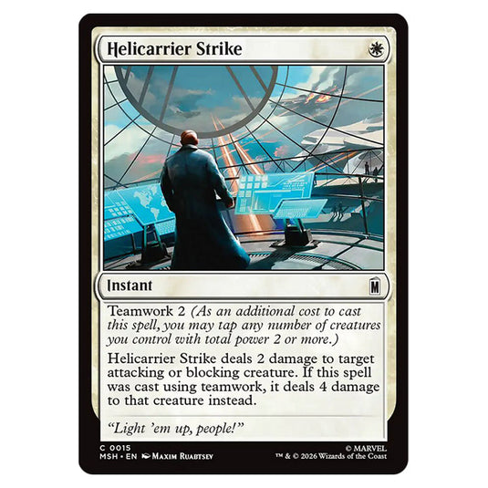 Helicarrier Strike 0015 card from the Magic The Gathering set Marvel Super Heroes
