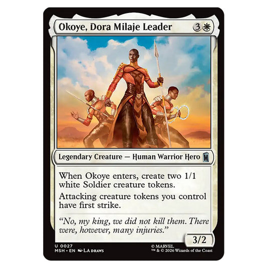 Okoye, Dora Milaje Leader 0027 card from the Magic The Gathering set Marvel Super Heroes