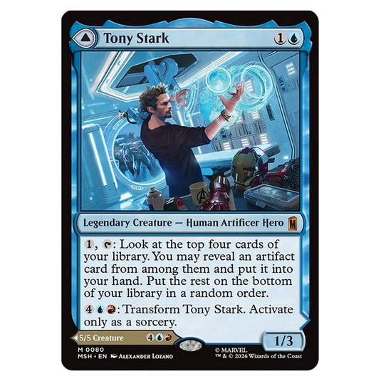 Tony Stark // The Invincible Iron Man 0080 card from the Magic The Gathering set Marvel Super Heroes