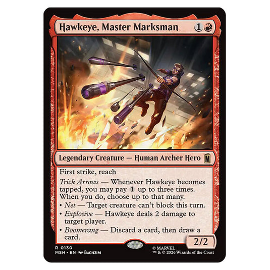 Hawkeye, Master Marksman 0130 card from the Magic The Gathering set Marvel Super Heroes