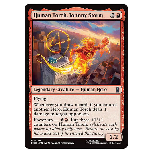 Human Torch, Johnny Storm 0136 card from the Magic The Gathering set Marvel Super Heroes