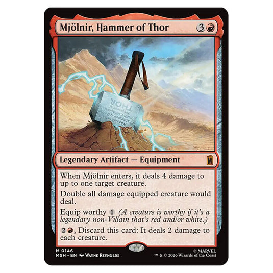 Mjölnir, Hammer of Thor 0146 card from the Magic The Gathering set Marvel Super Heroes