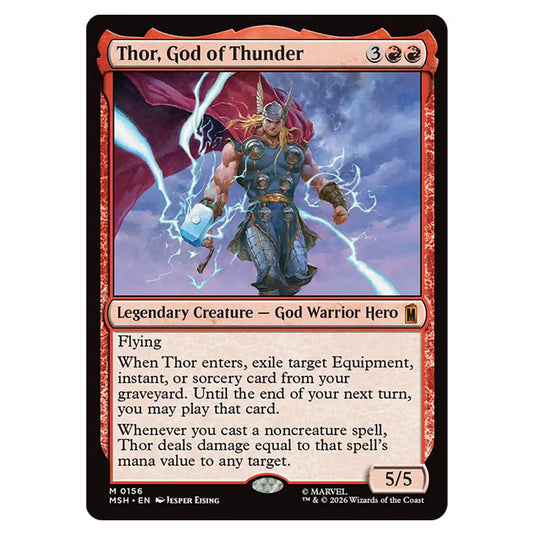 Thor, God of Thunder 0156 card from the Magic The Gathering set Marvel Super Heroes