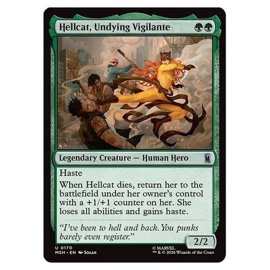 Hellcat, Undying Vigilante 0170 card from the Magic The Gathering set Marvel Super Heroes