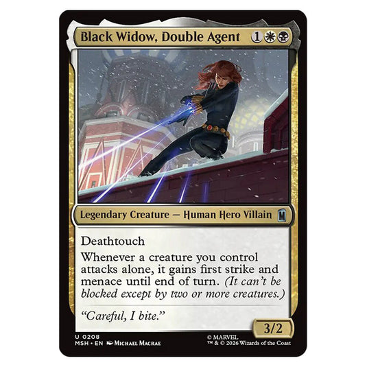 Black Widow, Double Agent 0208 card from the Magic The Gathering set Marvel Super Heroes
