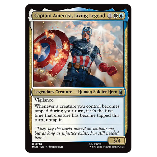Captain America, Living Legend 0210 card from the Magic The Gathering set Marvel Super Heroes