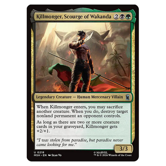 Killmonger, Scourge of Wakanda 0218 card from the Magic The Gathering set Marvel Super Heroes