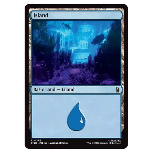 Island 0289 card from the Magic The Gathering set Marvel Super Heroes