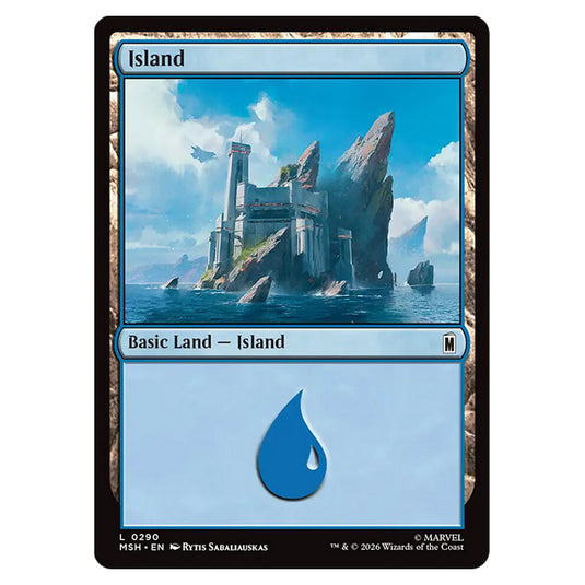 Island 0290 card from the Magic The Gathering set Marvel Super Heroes