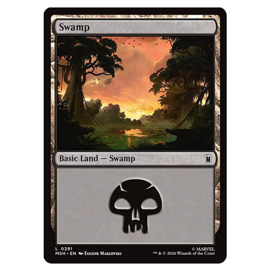 Swamp 0291 card from the Magic The Gathering set Marvel Super Heroes