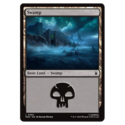 Swamp 0292 card from the Magic The Gathering set Marvel Super Heroes