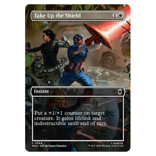Take Up the Shield 0348 card from the Magic The Gathering set Marvel Super Heroes