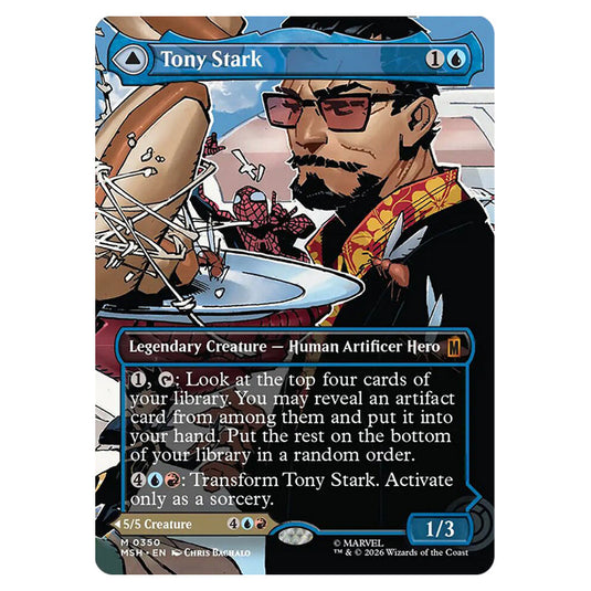 Tony Stark // The Invincible Iron Man 0350 card from the Magic The Gathering set Marvel Super Heroes