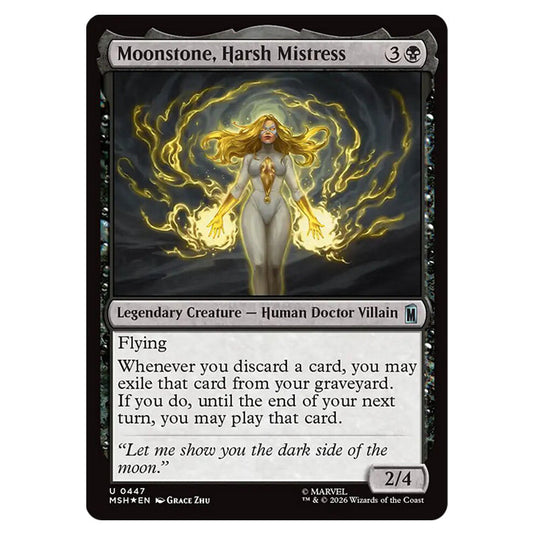 Moonstone, Harsh Mistress 0447 card from the Magic The Gathering set Marvel Super Heroes