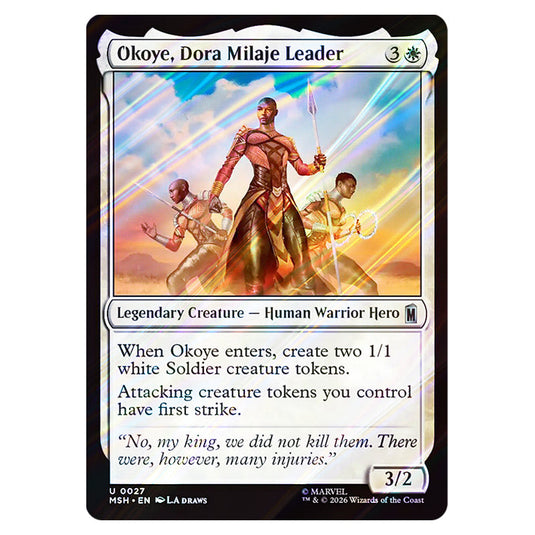 Okoye, Dora Milaje Leader 0027 card from the Magic The Gathering set Marvel Super Heroes