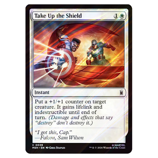Take Up the Shield 0039 card from the Magic The Gathering set Marvel Super Heroes