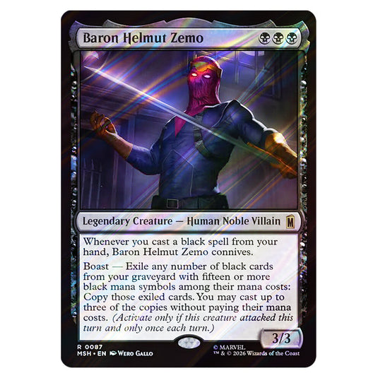 Baron Helmut Zemo 0087 card from the Magic The Gathering set Marvel Super Heroes